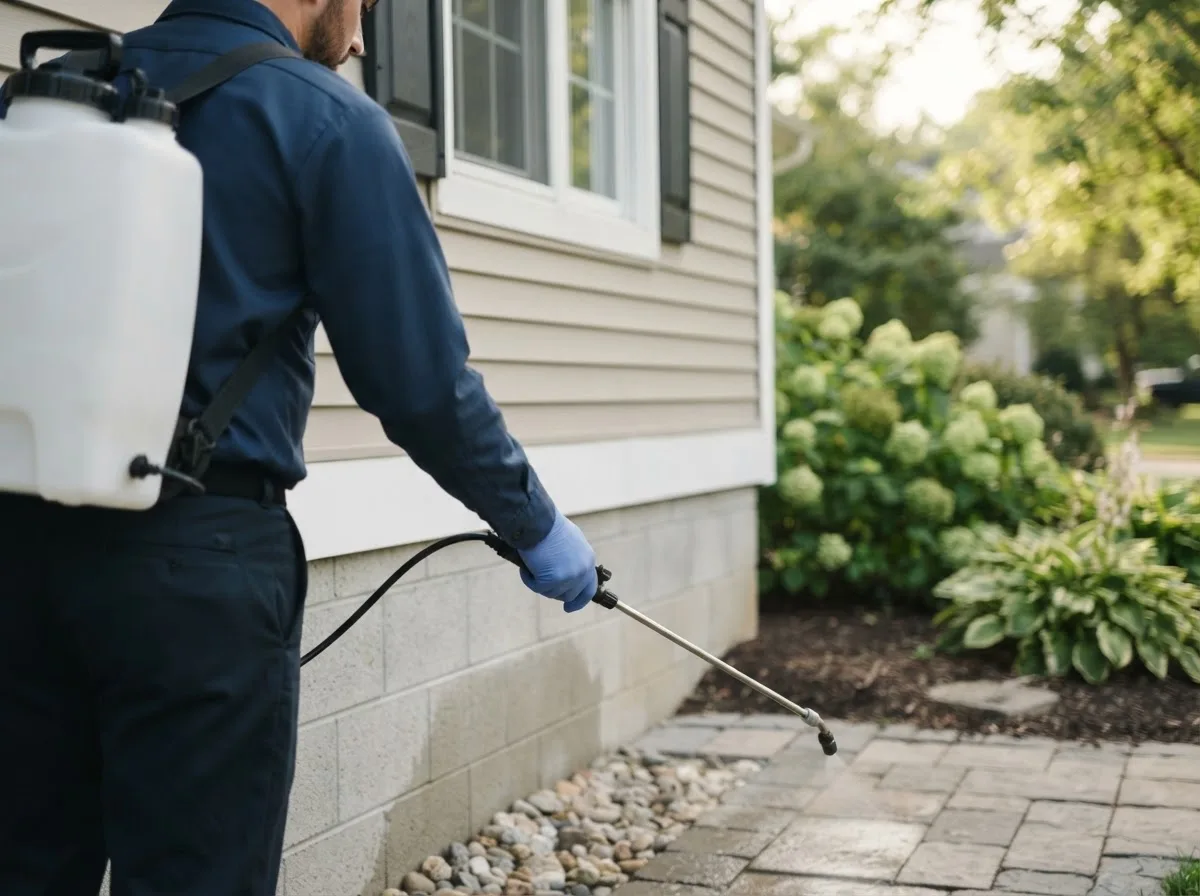 Pest control technician inspecting a home in Fredericksburg, VA